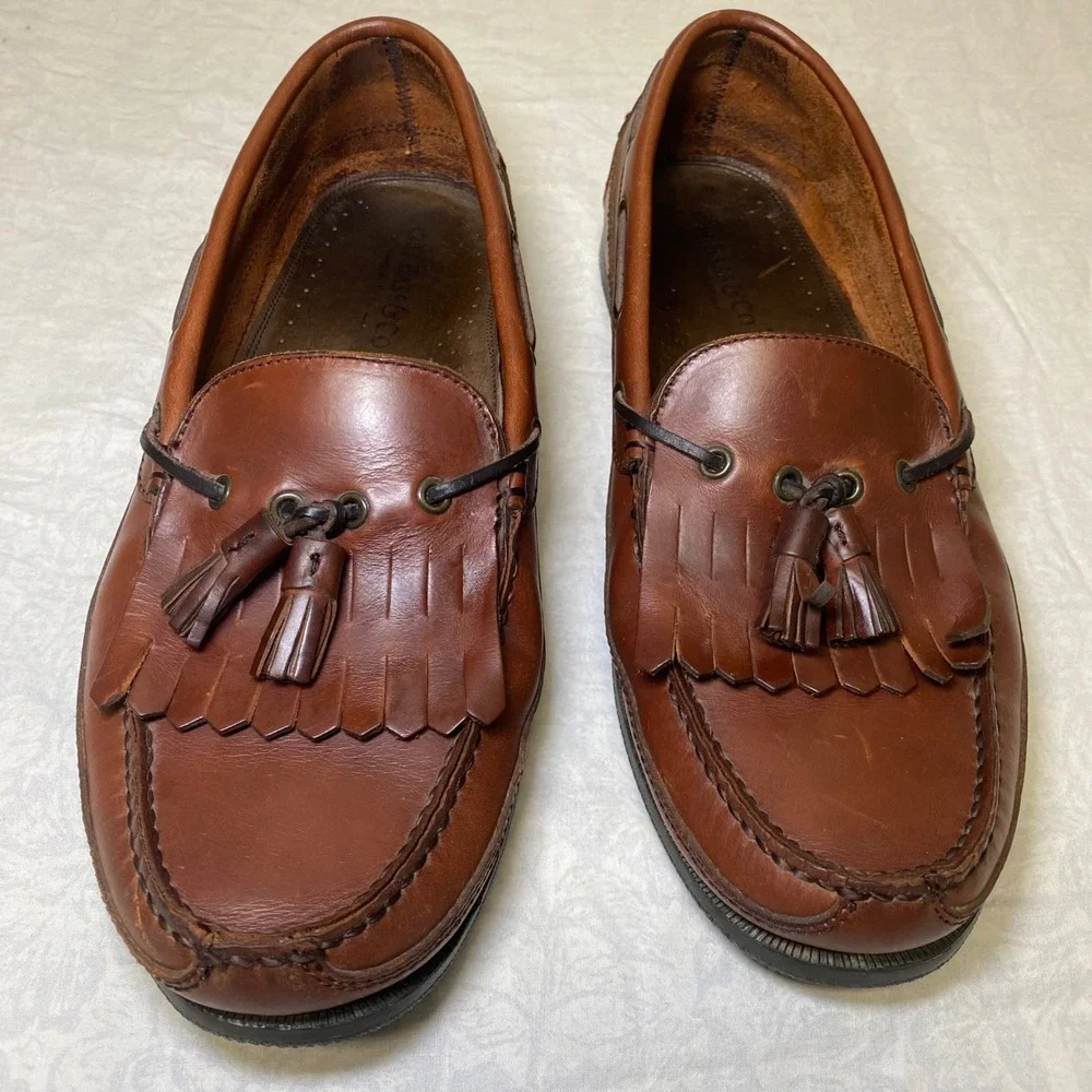 G.H. Bass Flint 1389 Men's Brown Leather Tassel Kiltie Loafers Size 12M Moc Toe